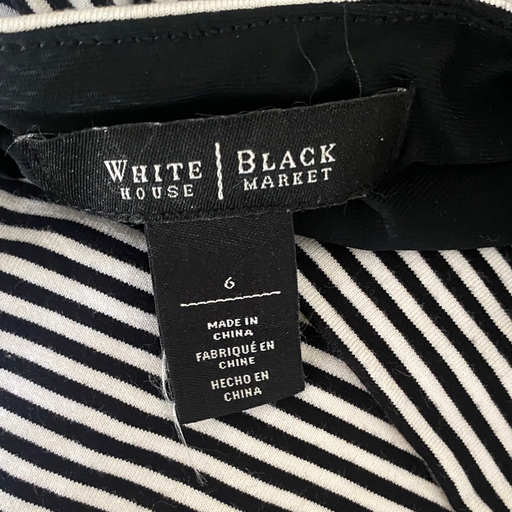 White House Black Market Black White Striped Sheath Dress Belted Size 6 - Picture 6 of 10